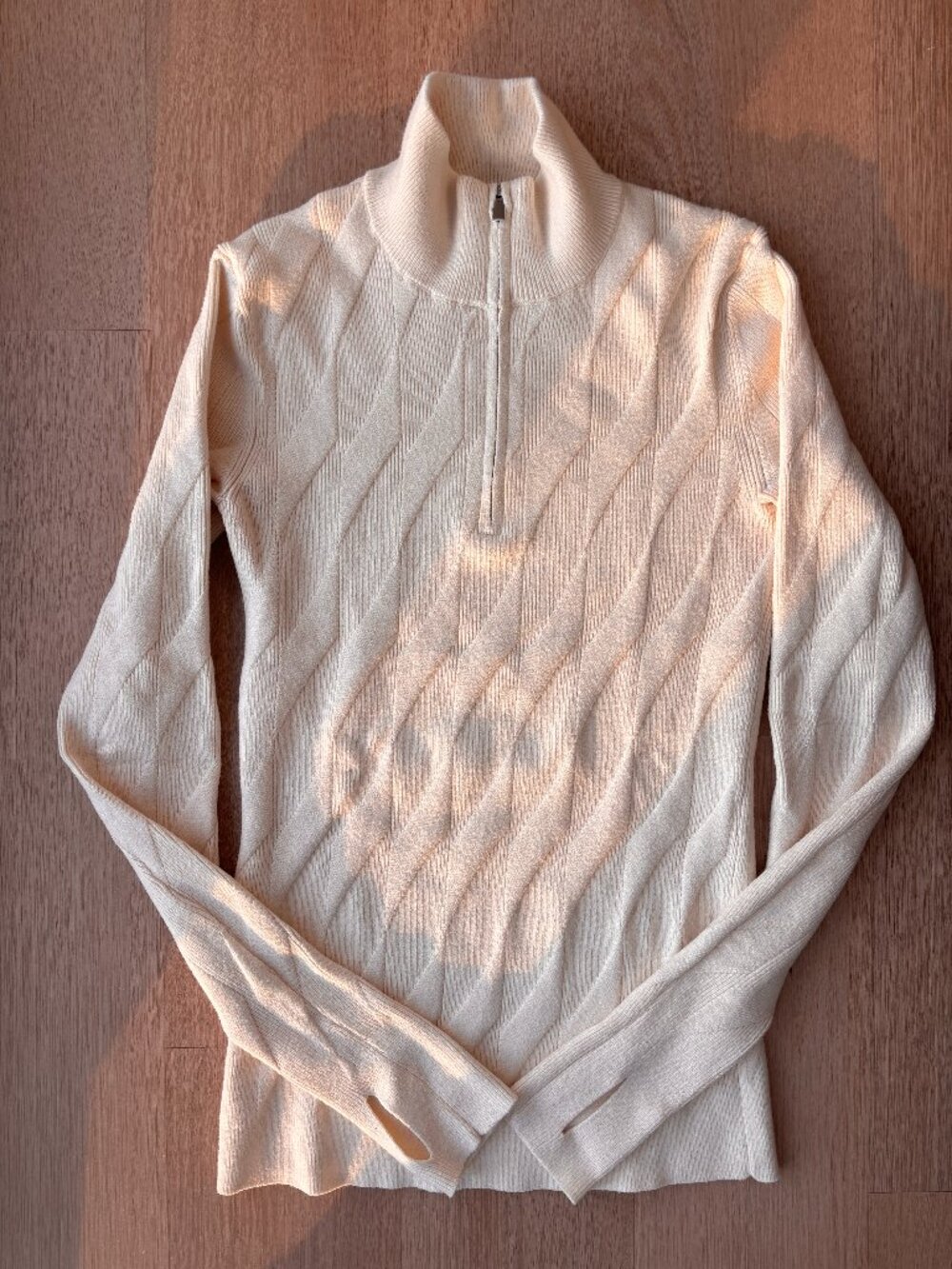 Oysho Ivory Textured Knit Half Zip Mock Neck Sweater Size S